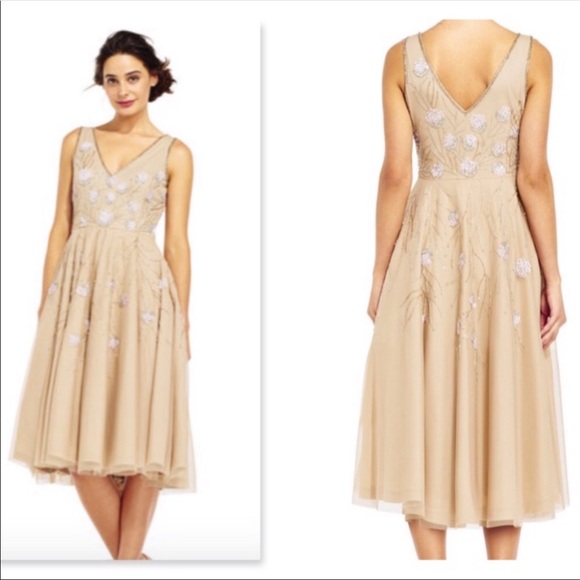 Adrianna Papell beaded floral bloom midi dress - Picture 3 of 15